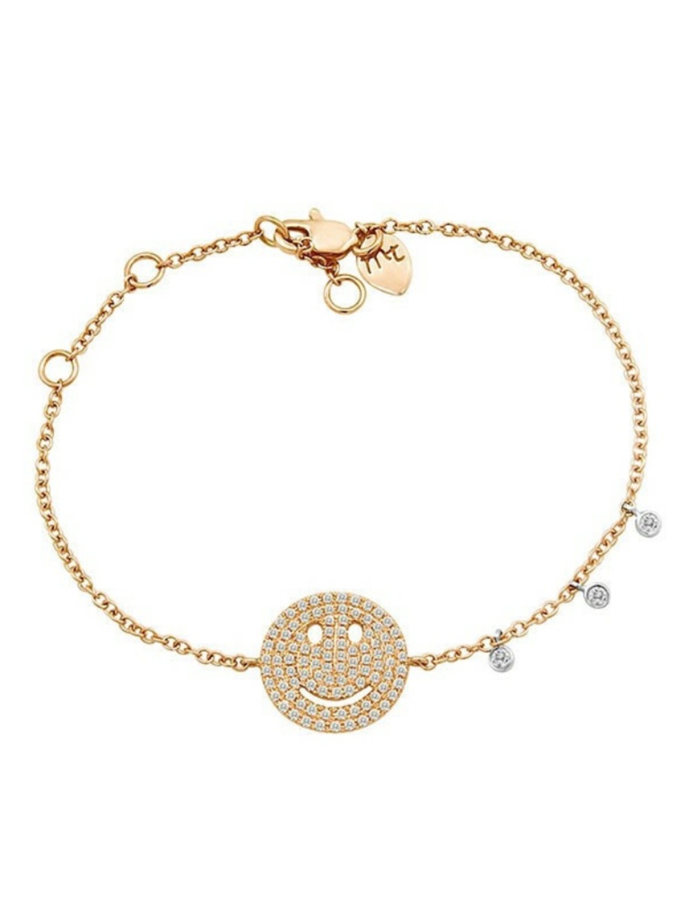 Meira T 14K Rose Gold Diamond Happy Face Smiley Bracelet NWOT